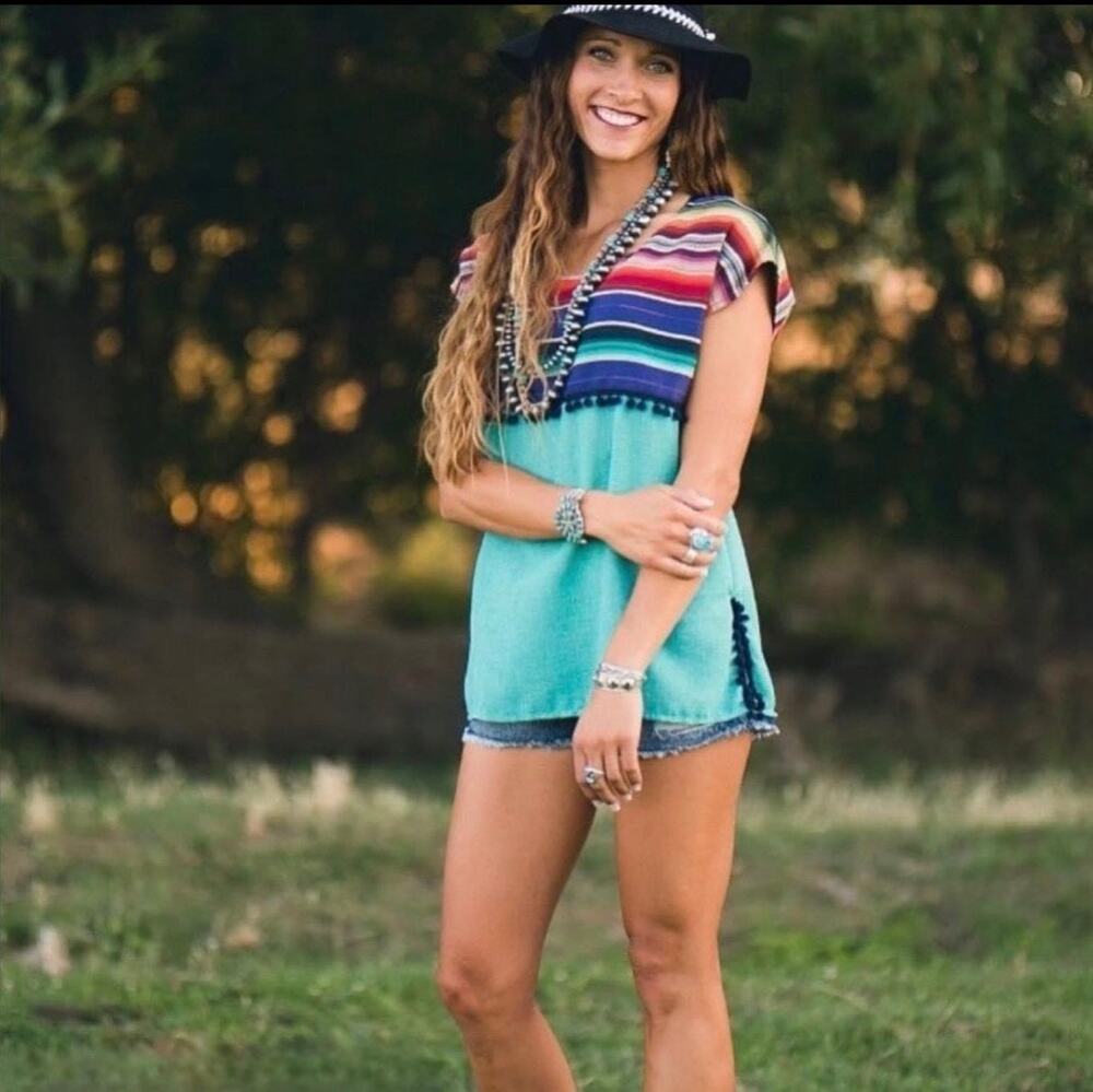 SILVERADO | Womens Handmade Southwestern Boho Cotton Top $159 NEW Size M Pom Pom